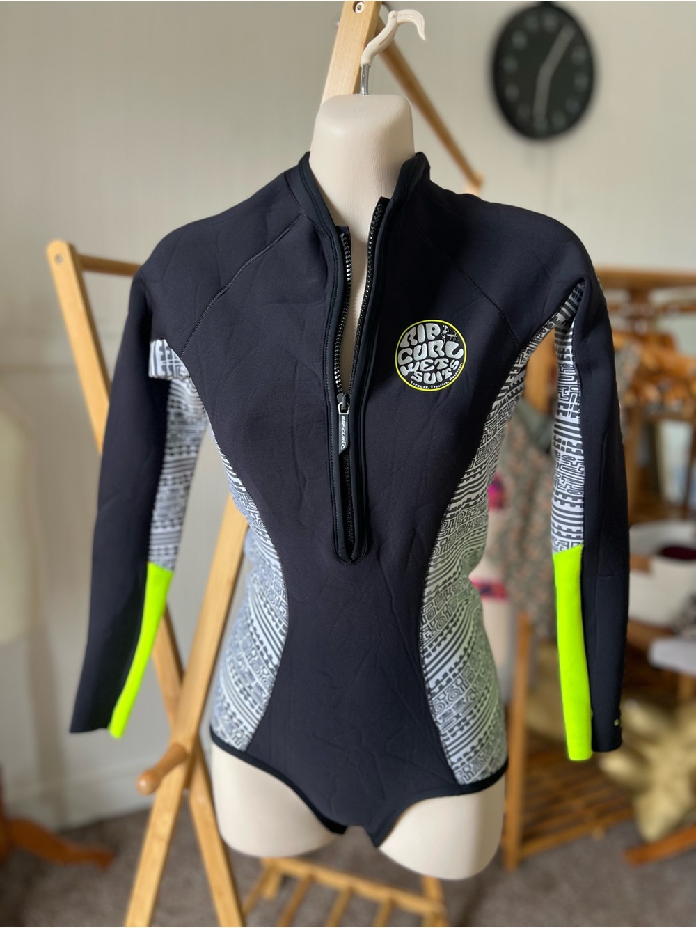 Rip Curl Black and Neon Green Surf Suit